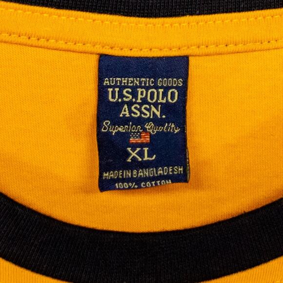 Men's XL Tee Shirt 100% Cotton Short Sleeve Yellow US POLO ASSN Ringer T-Shirt - Picture 4 of 4